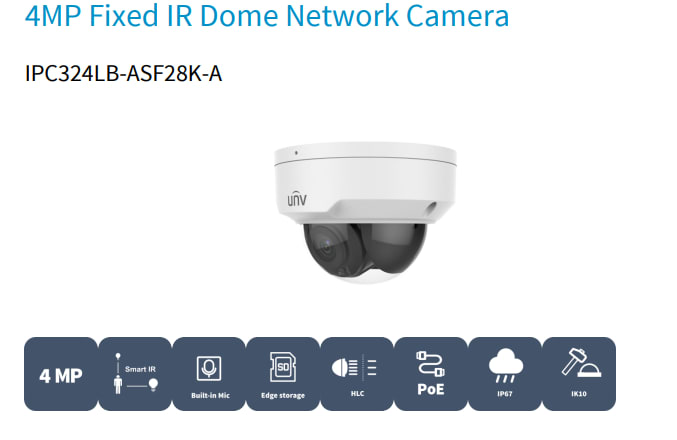 IPC324LB-ASF28K-A CAMARA DOMO IP POE IK10 4MP 2.8MM  IR30MT ONVIF MIC IP67 512GB METAL+PLAS UÑV2