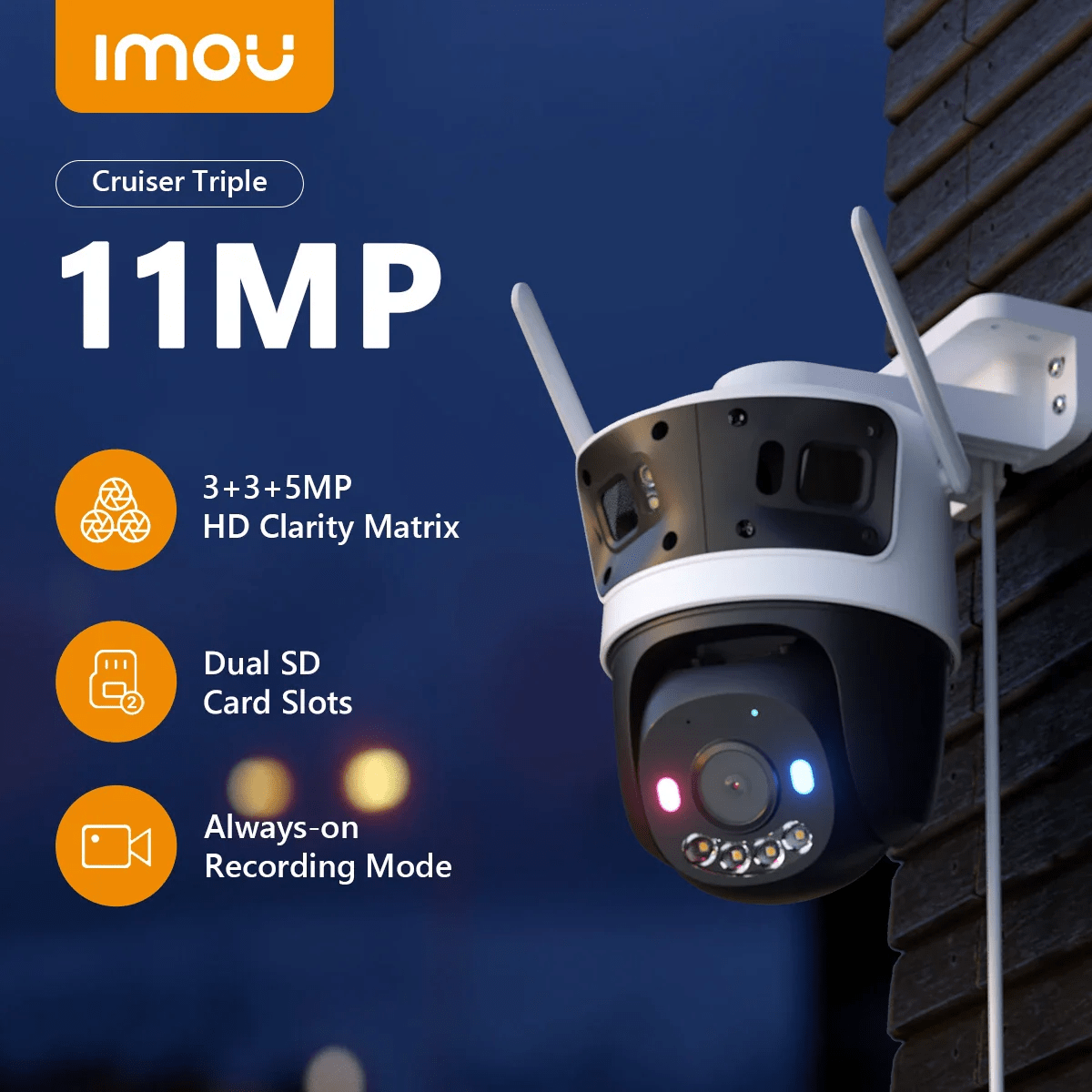 IPC-S7UN-11M0WED CAMARA WIFI PT Cruiser Trile 11MP LENTE TRIPES:2 FIJA 3MP+PT 5MP AUDIO BIDIRECCIONAL FULL COLOR ALARMA IMOU3