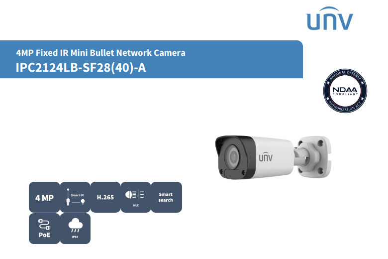 IPC2124LB-SF28-A CAMARA BALA IP POE 4MP 2.8MM IR30MT ONVIF 12V IP67 MARCA UÑV 0