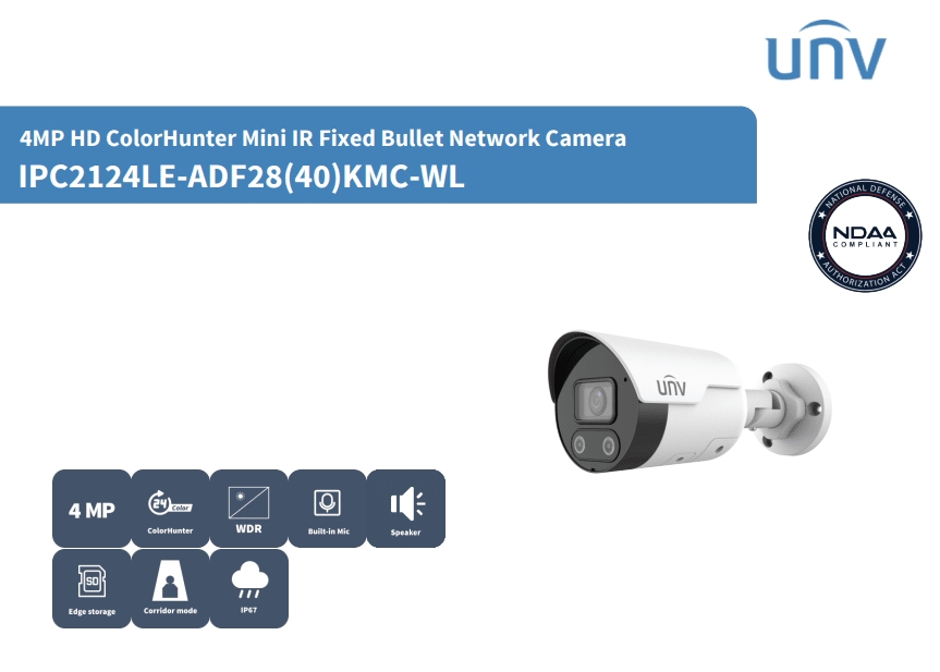 IPC2124LE-ADF28KMC-WL CAMARA BALA IP POE 4MP 2.8MM AUDIO BIDIRECCIONAL 30MT DUALCOLOR ONVIF MAX 512GB IP67 MARCA UÑV 0