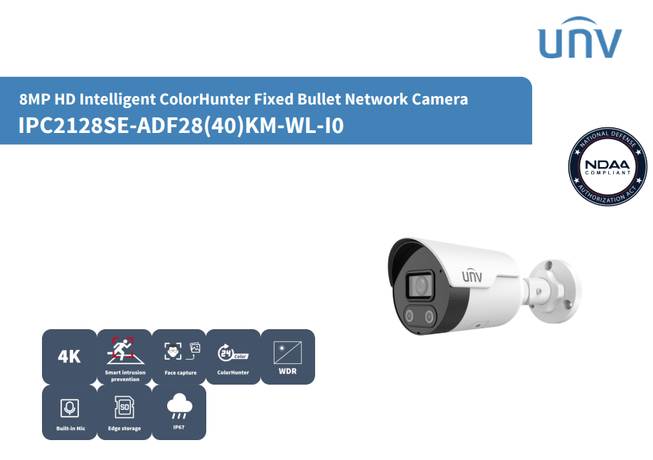 IPC2128SE-ADF28KM-WL-I0 CAMARA BALA IP POE 8MP 2.8mm MIC IR30MT DUAL LED ONVIF INTRUSION IP67 UÑV 0