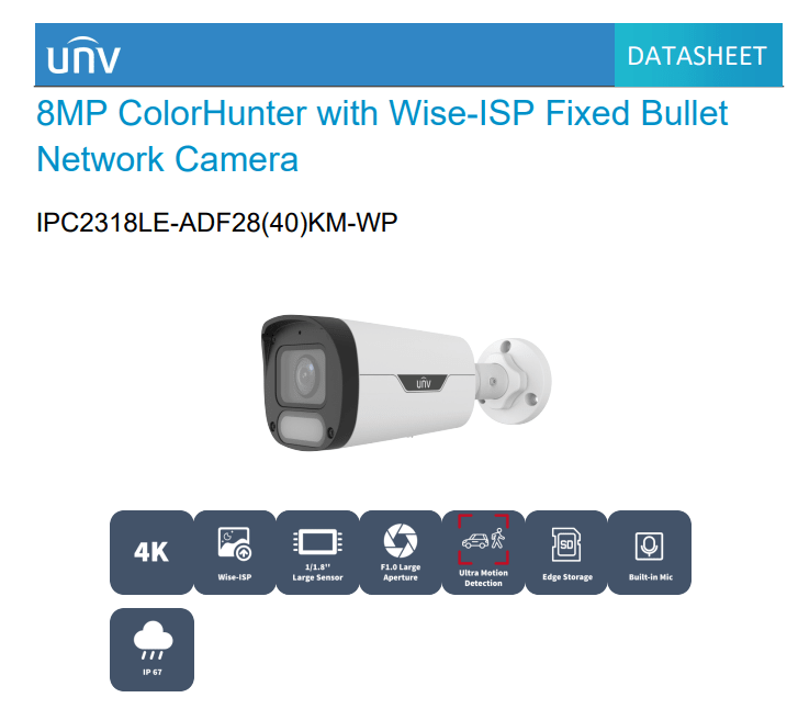 IPC2318LE-ADF28KM-WP CAMARA BALA IP POE 8MP 2.8MM WIZCOLOR 30MT ONVIF MIC IP67 METAL+PLAS UÑV 0