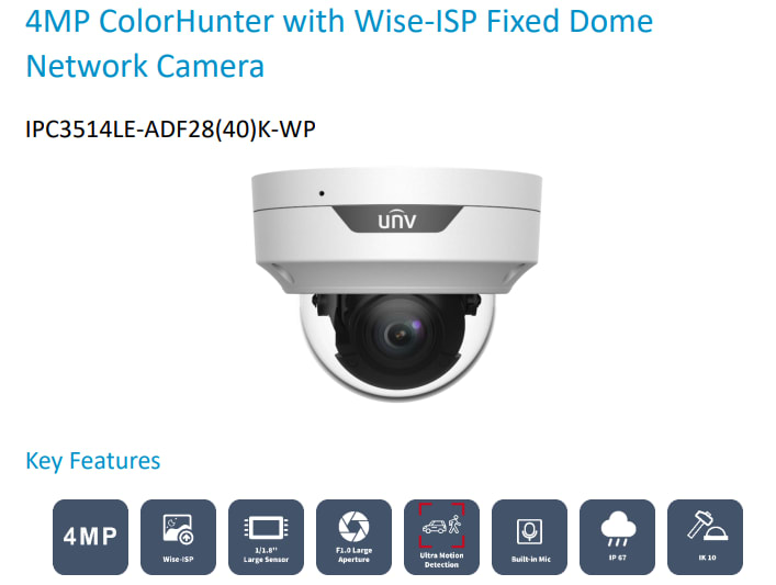 IPC3514LE-ADF28K-WP CAMARA DOMO IP POE IK10 4MP 2.8MM WIZCOLOR MIC MAX 512GB IP67 METAL+PLASTICA UÑV4