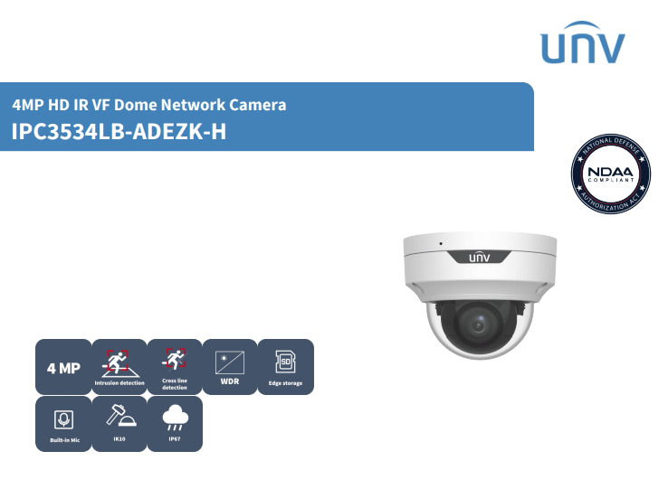 IPC3534LB-ADEZK-H CAMARA DOMO IP POE 4MP VARI FOCAR IR40MT ONVIF MIC IP67 256GB METAL+PLAS UÑV 0