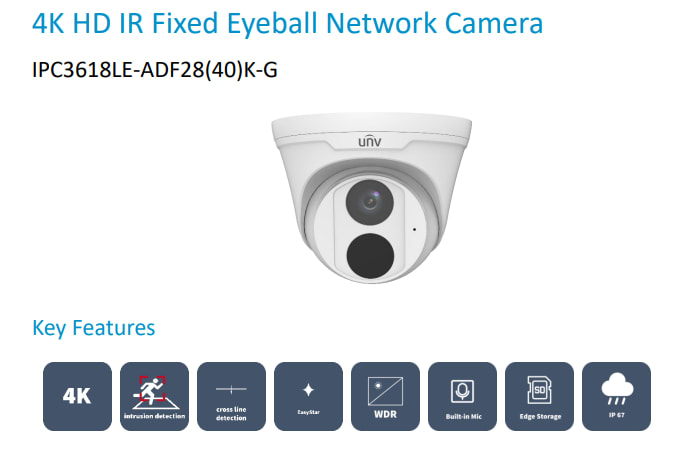 IPC3618LE-ADF28K-G CAMARA DOMO IP POE 8MP 2.8MM IR30MT MIC INTRUSION IP67 256GB METAL+PLASTICA UÑV 0