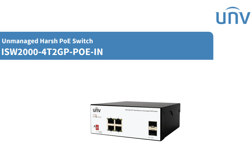 ISW2000-4T2GP-POE-IN Switch POE 75W 6CH 4Port 10~100Mbps 4POE+2 Ranuras SFP 1000Mbps IEEE 802.3at/af UÑV 0