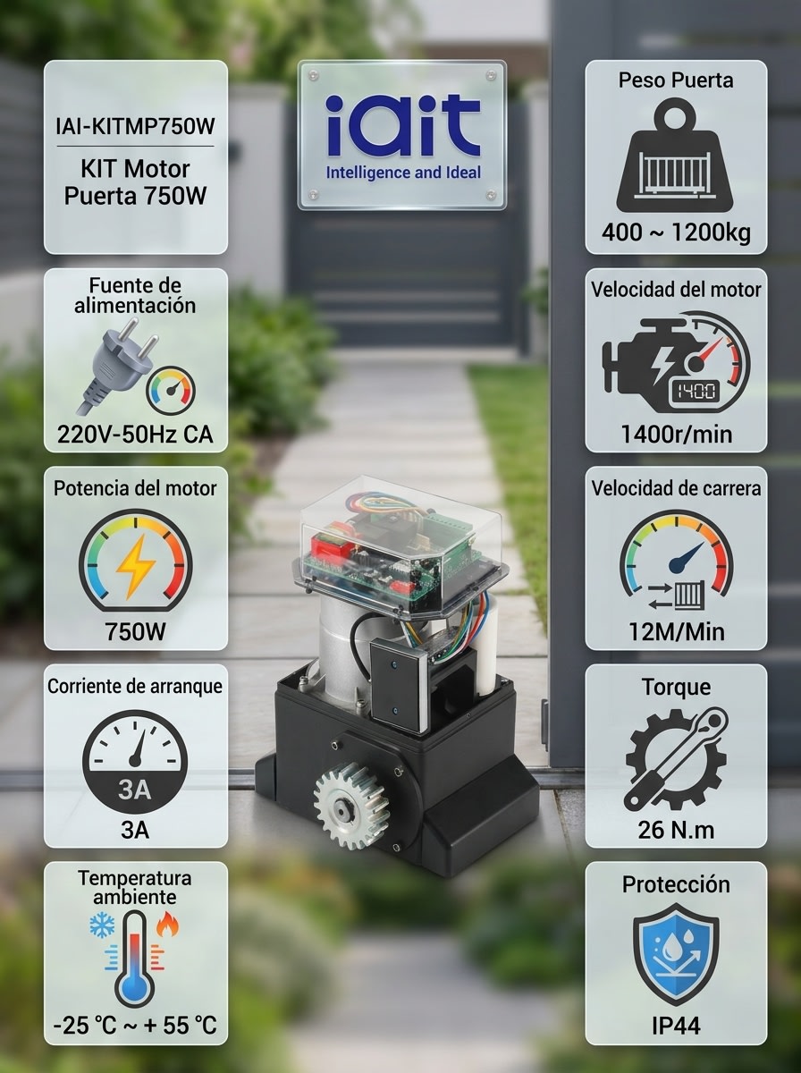 IAI-KITMP750W KIT Motor Puerta 750w 1200kg 3m Cremalleras*3, Controles*2,1400r/m , 12mt/min, 26 N.m2