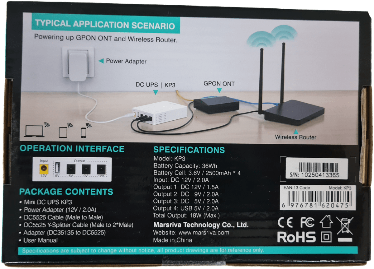 KP3 MINI UPS 10000MAH 18W 2A SMART MINI DC 12V 9V 5V MARCA MARSRIVA3