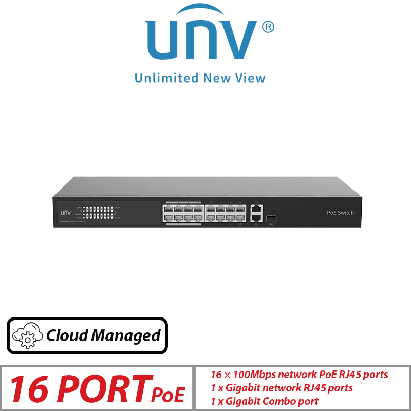 NSW2020-16T1GT1GC-POE-IN Switch POE 250W 18CH 16POE 10~100Mbps+2 Uplink 1000Mbps 802.3at/af UÑV2