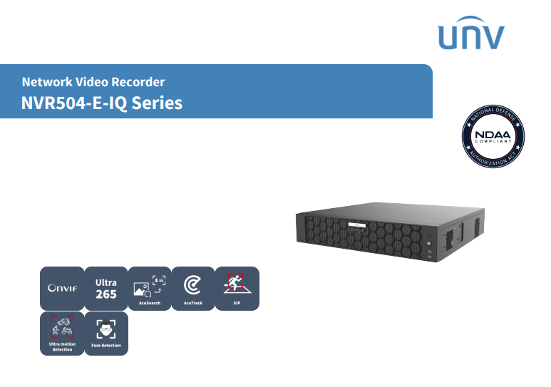 NVR504-64E-IQ NVR 64CH 32MP SIN POE 4HDD SIP Y UMD MAX16TB H.265+ ONVIF Smart Intrusion Prevention UÑV2