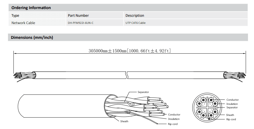DH-PFM922I-6UN-C 305MT Cable UTP CAT6 CCA INTERIOR 30% Cobre Color Naranja  Dahua5