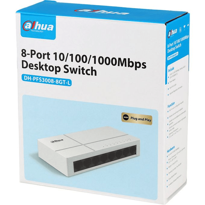 DH-PFS3008-8GT-L 8Puertos Switch Admite adaptables de 10/100/1000Mbps 1Gigabit Plastica,No Administrado DAHUA 0