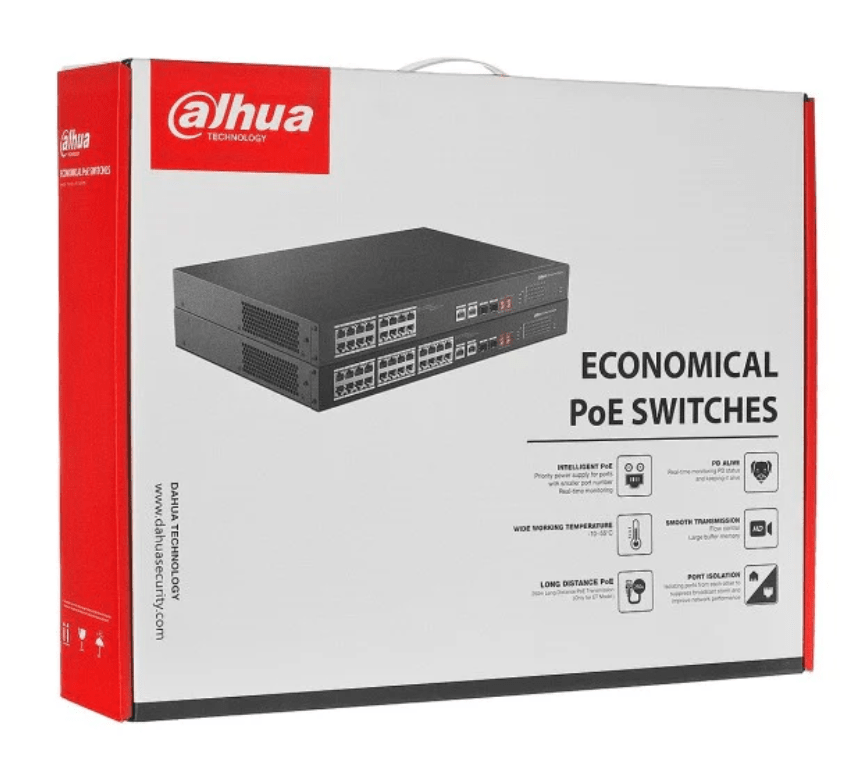 DH-PFS3226-24ET-240 SWITCH POE 26CH 240W Fast Ethernet 10~1000Mbps 24 Port PoE + 2 Port Uplink DAHUA2