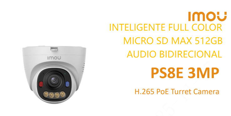 IPC-PS8EN-3V0 CAMARA DOMO IP POE 3MP 2.8MM MIC BIDIRECIONAL FULLCOLOR AI ADVERTIR,512GB PLASTIC IMOU1