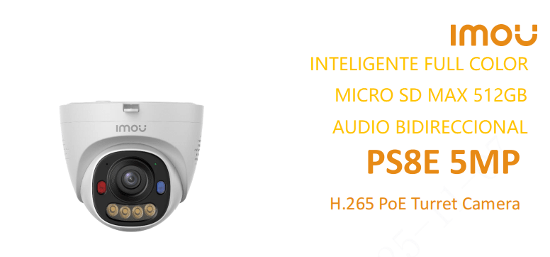 IPC-PS8EN-5V0 CAMARA DOMO IP POE 5MP 2.8MM MIC BIDIRECIONAL FULLCOLOR ADVERTIR,512GB PLASTICA IMOU 0