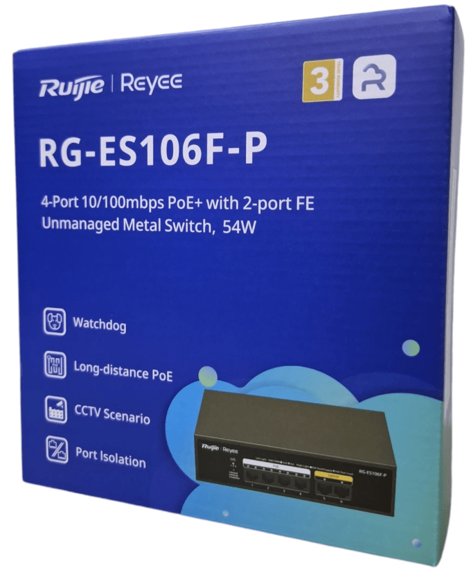 RG-ES106F-P SWITCH POE 4+2Puertos 10/100Mbps 54W,No administrado,MARCA:RUIJIE-REYEE 0