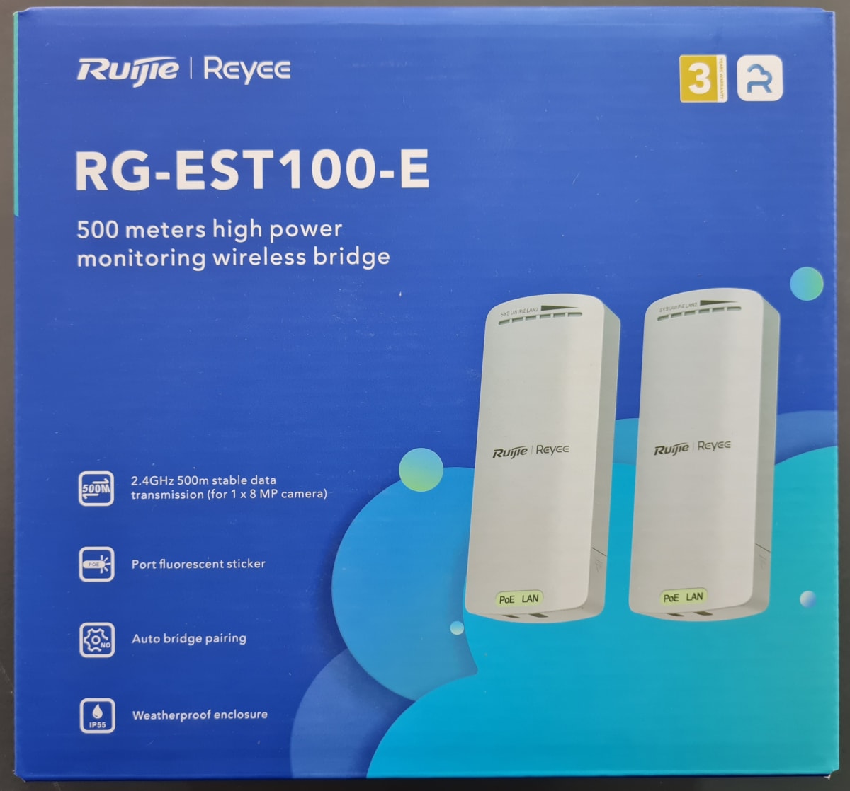 RG-EST100-E ANTENAS PAR INALAMBRICO POE 500MTS Doble flujo 2,4 GHz RUIJIE-Reyee 2