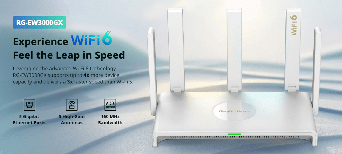 RG-EW3000GX PRO Router 5CH 2.4Ghz+5Ghz 3000Mbps Wi-Fi 6 MALLA Gigabit de doble WAN RUIJIE-Reyee 0