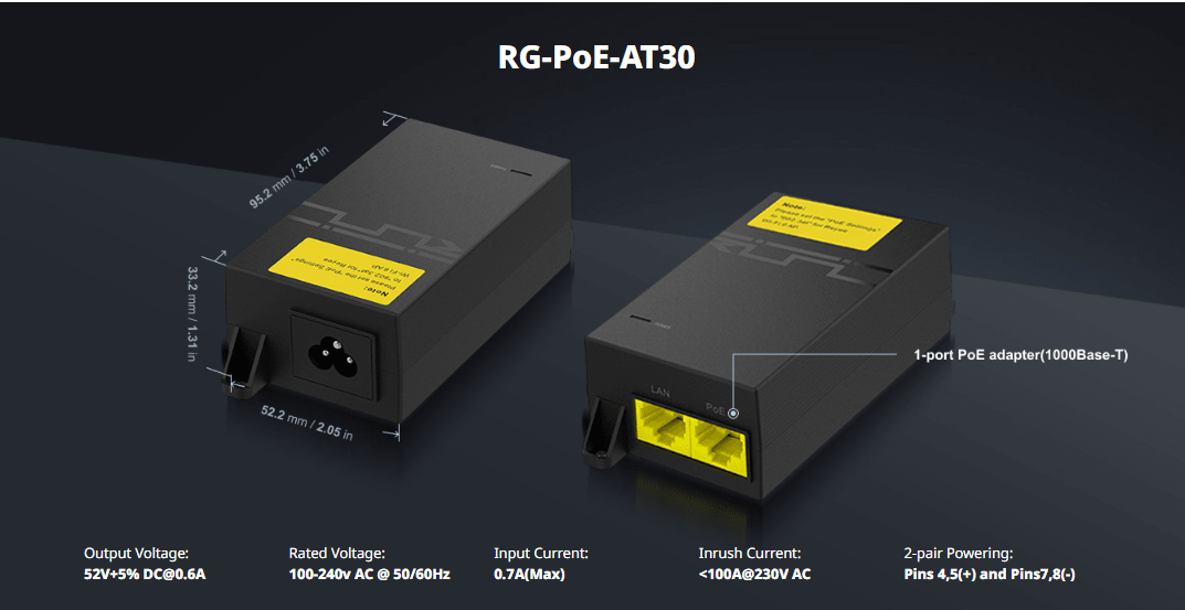 RG-POE-AT30 Adaptador PoE de 1 puerto (1000Base-T, 52 V, 31,2 W) RUIJIE2