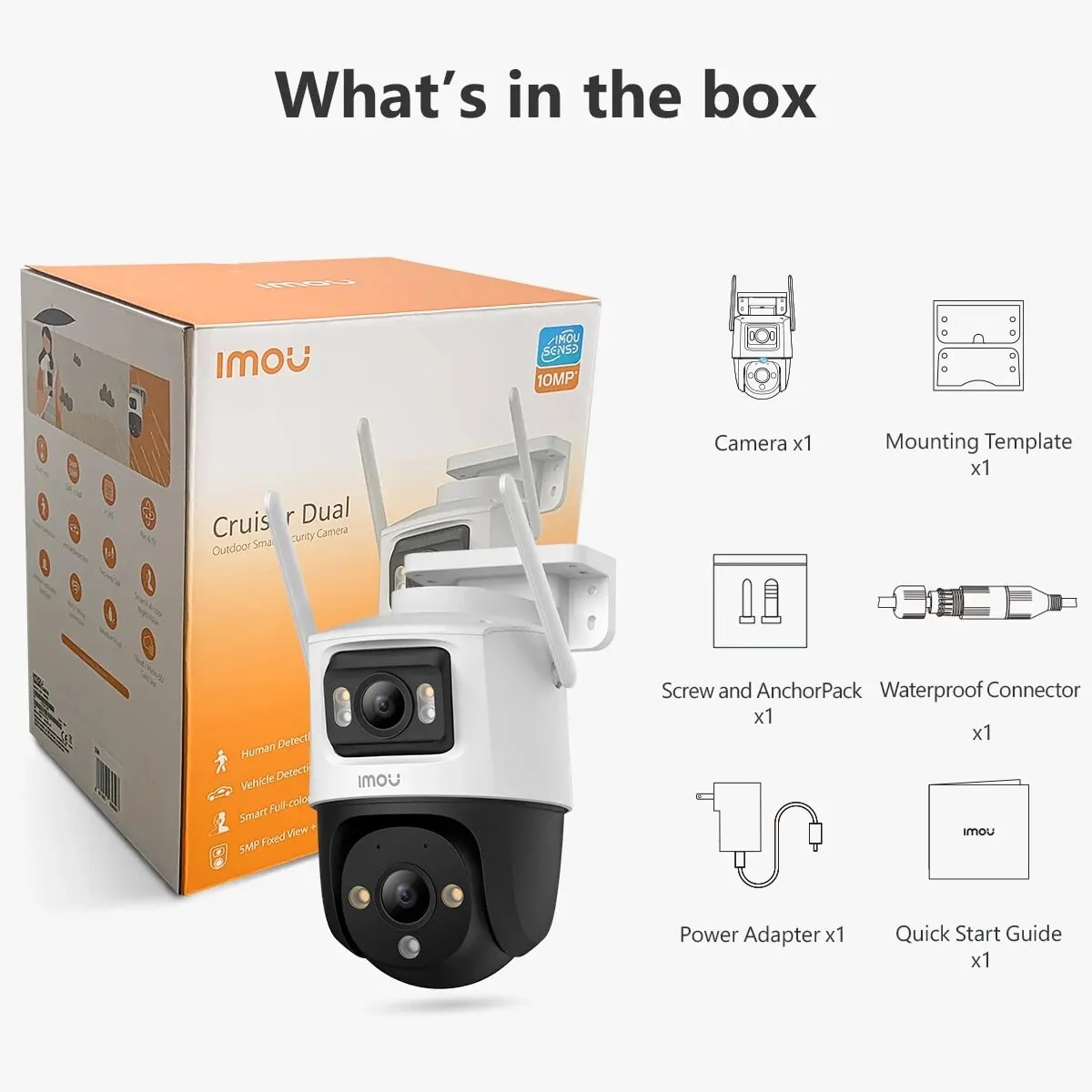 CAMARA IP IMOU PT 5MP+5MP 3.6mm Full Color 30MT AUDIO BIDIRECCIONAL IMOU SENSE Cruiser Dual MAX 512GB WIFI 2.4GHZ4