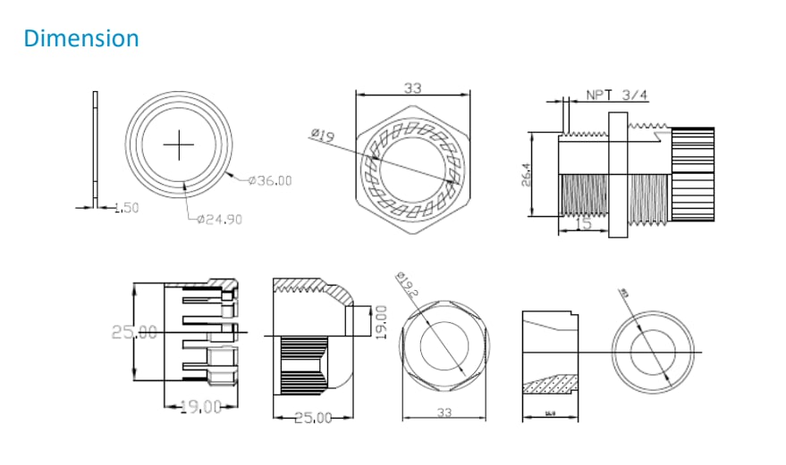 TR-A01-IN Conector Junta estanca de plástico Ø37 × 46mm ,UÑV4