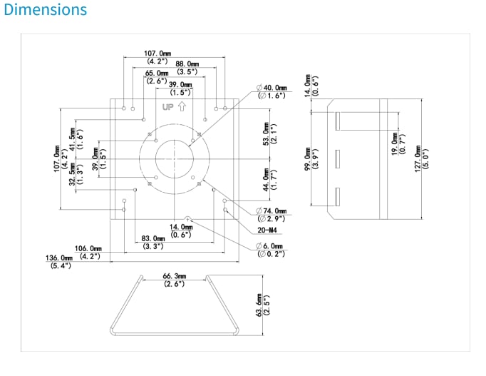 TR-UP06-C-IN SOPORTE DE MONTAJE VERTICAL PARA CAMARAS 127*136*62.5mm 10KG METAL Con 3 Abrazadera UÑV4