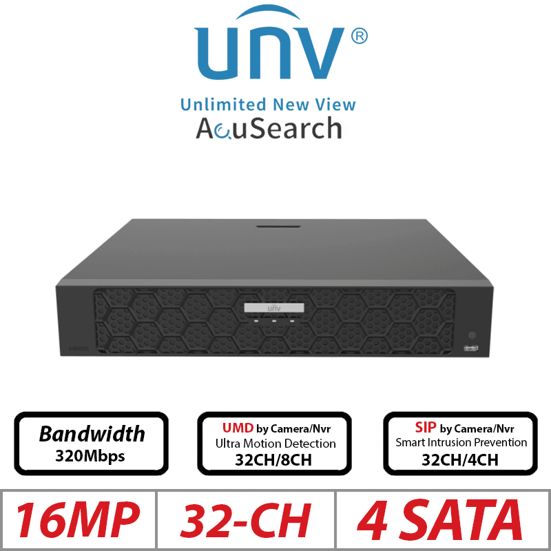 NVR504-32B-IQ NVR 32CH 16MP SIN POE 2U 4HDD SIP Y UMD MAX 24TB Smart Intrusion Prevention UÑV2