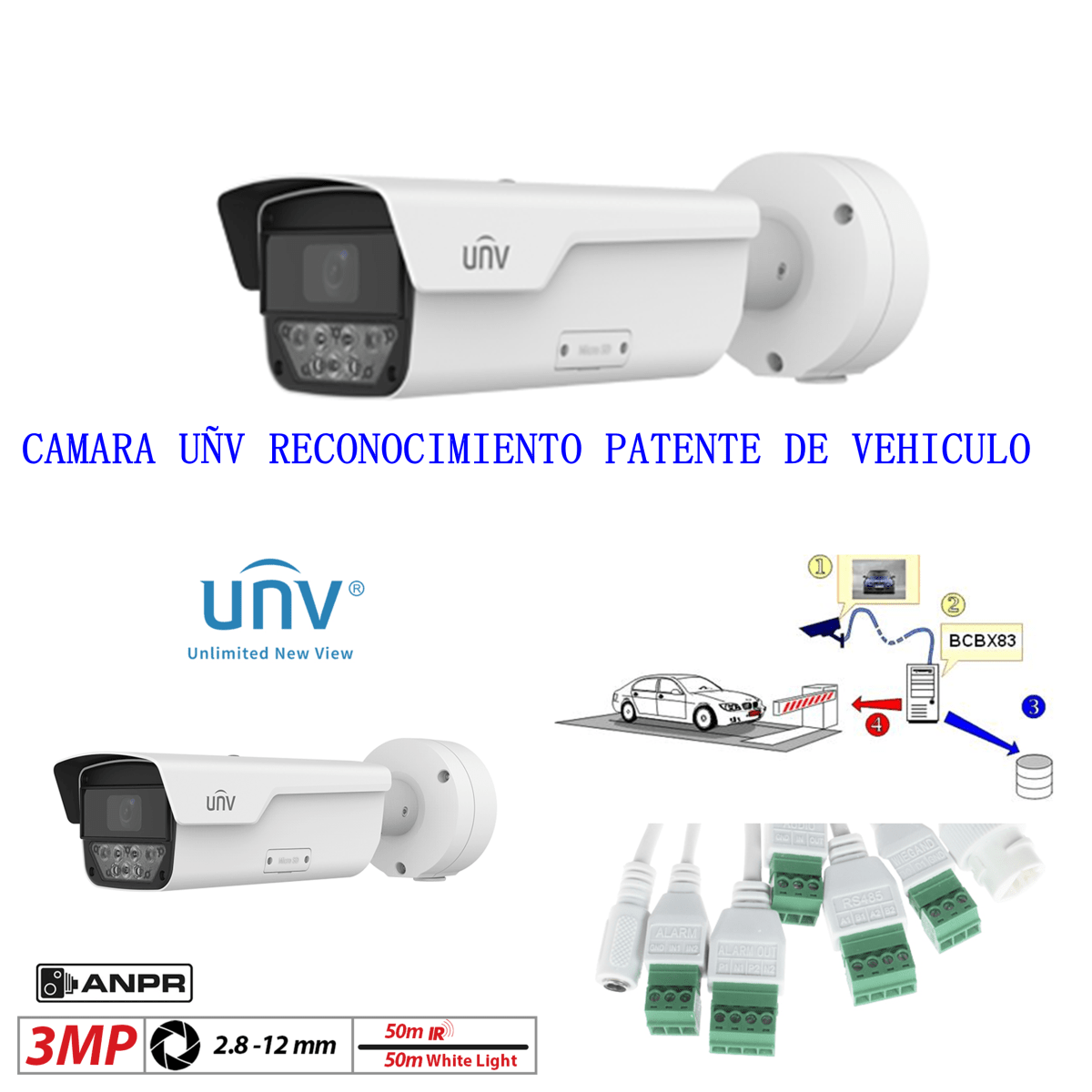 PKC2630@Z28-IR-P CAMARA BALA IP POE 3MP LENTE VARIFOCAL 2.8~12MM RECONOCIMIENTO PATENTE DE VEHICULO 256GB IP67 UÑV2