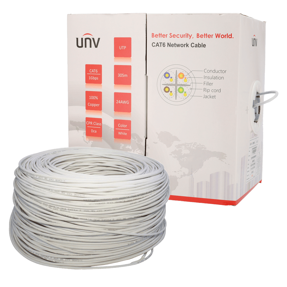305MT Cable UTP CAT6 Cobre 100% Cubierta LSZH 0,53mm Color Blanco UV-UTP6-300-BC24AWG-DCA-B-W UÑV2