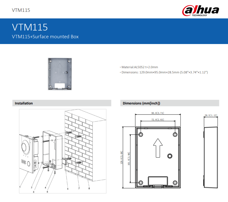 VTM115 Caja Montaje BASE SOPORTE METAL PARA MODELO: DHI-VTO2202F-P-S22