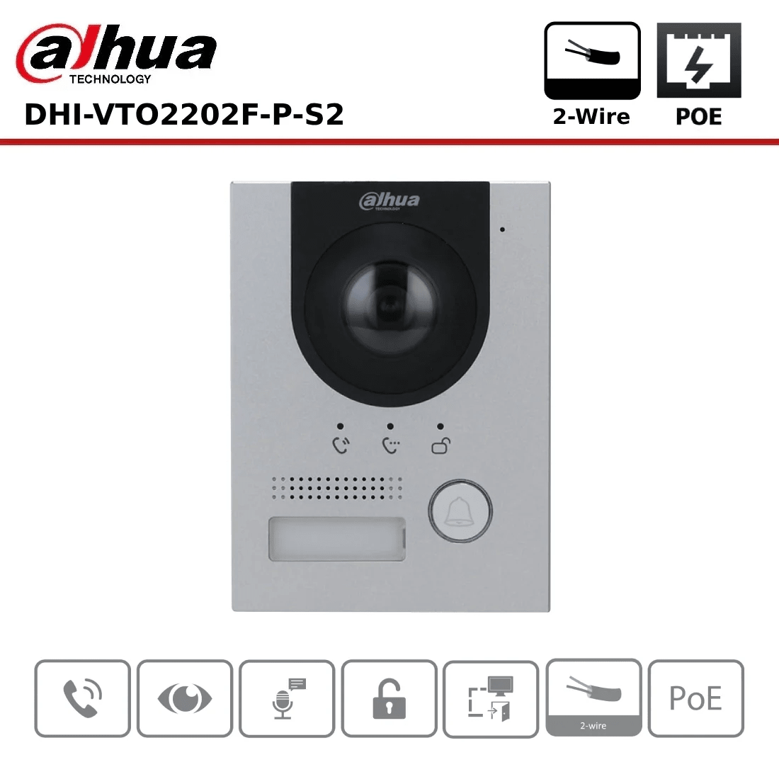 DHI-VTO2202F-P-S2 TIMBRE EXTERIOR VILLA  POE CON CAMARA 2MP MAX SD 64GB APP CELULAR SIN BASE 0