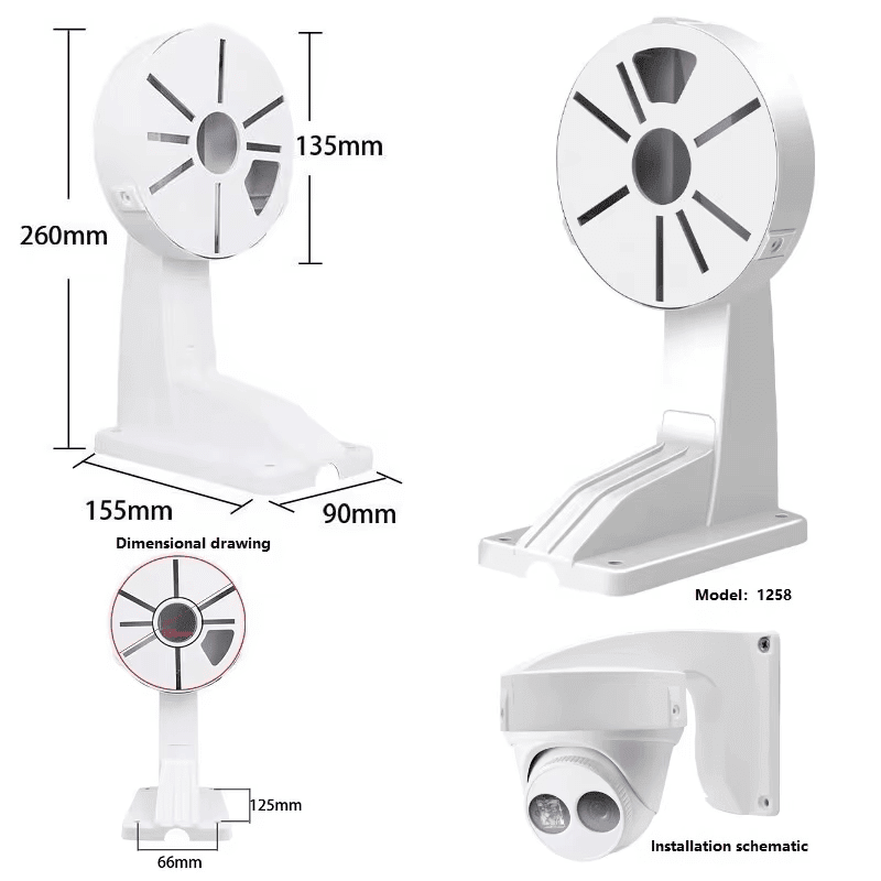 1258 Soporte Montaje Universal 260*90*155,135,25MM PLASTICA Para Camara Analogo(Hikvision,Dahua,Uñv) 0