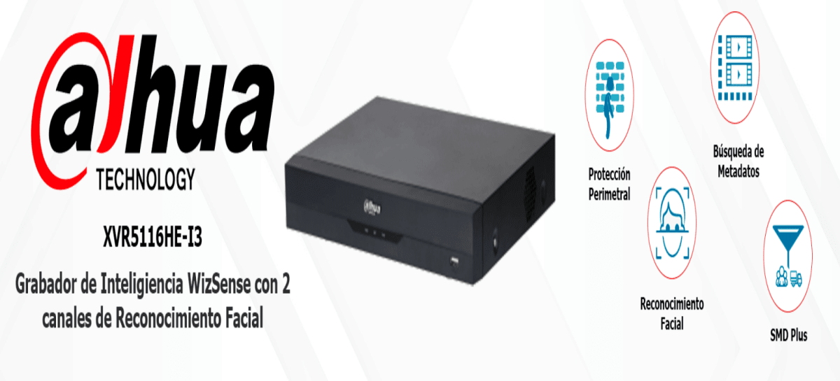 DH-XVR5116HE-I3  XVR 16CH 1HDD WizSense SMD Max 5MP Lite,IA,Alarma,Max 24CH IP,HDCVI/AHD/TVI/CVBS2