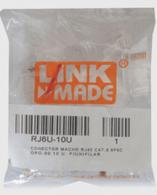 BOLSA 10 CONECTORES CRIMPEABLES RJ45 CAT6E P/UNIFILAR