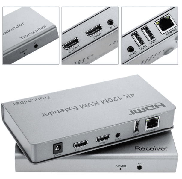 4K(8MP)EXTENSOR DE VIDEO A HDMI USB POR UTP RED 120MT,(60MT 4K-70~120MT 2MP)2
