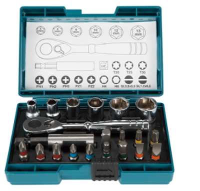 MAKITA JUEGO DADO 1/4 + PUNTAS 21 PCS #B-54081