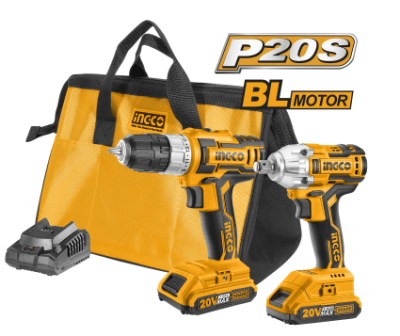 INGCO KIT TALADRO INALAMB. + LLAVE IMPACT. 20V 2PCS # CKLI2007
