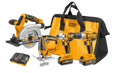 INGCO KIT TALADRO + SIERRA BAT. 20V 4PCS # CKLI2010 (TALADRO/ATORN/CALADORA/CIRCULAR)