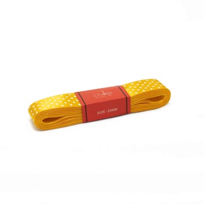 Cinta Raso Amarillo Oro (Punto Blanco) 25MM (10 Mts) Paq. 5 UND1