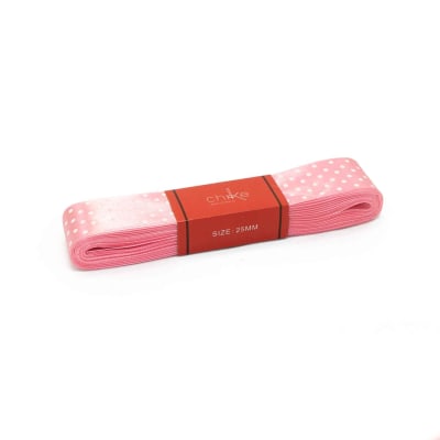 Cinta Raso Rosado (Punto Blanco) 25MM (10 Mts) Paq. 5 UND1