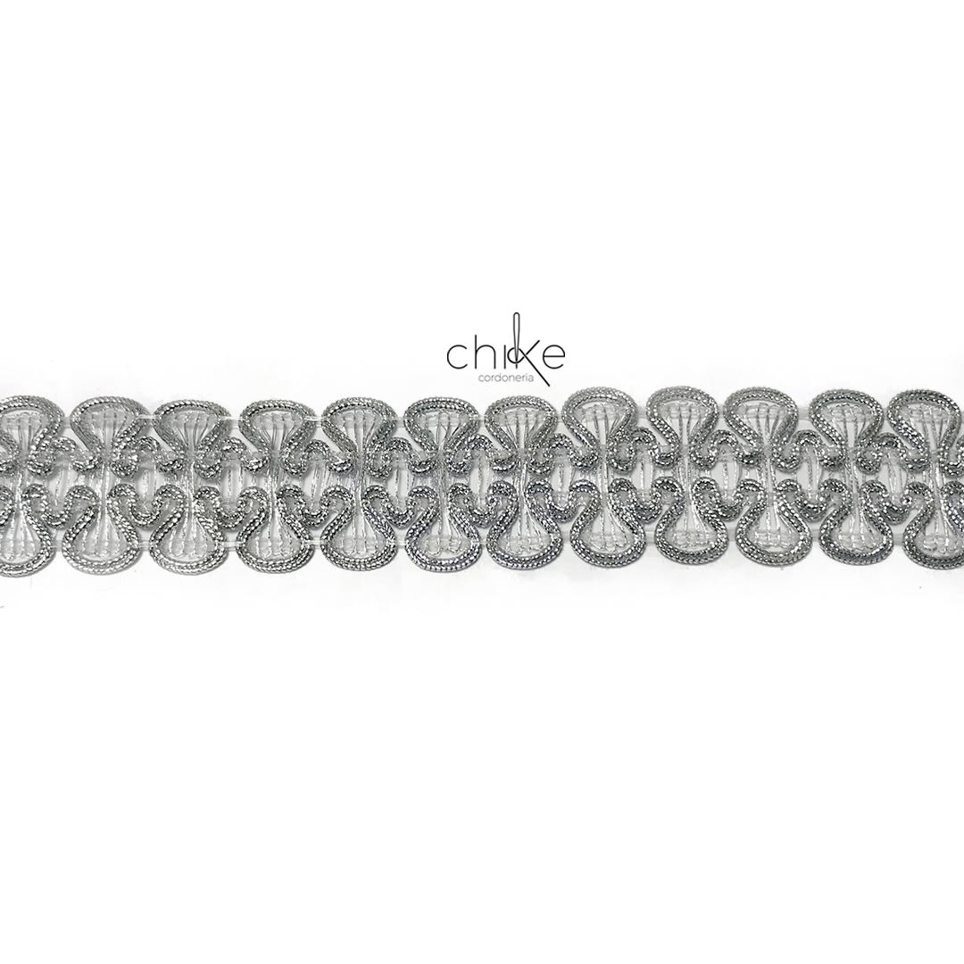 Pasamanería Metalizado Doble Musical Plata 30MM -10 yrs2