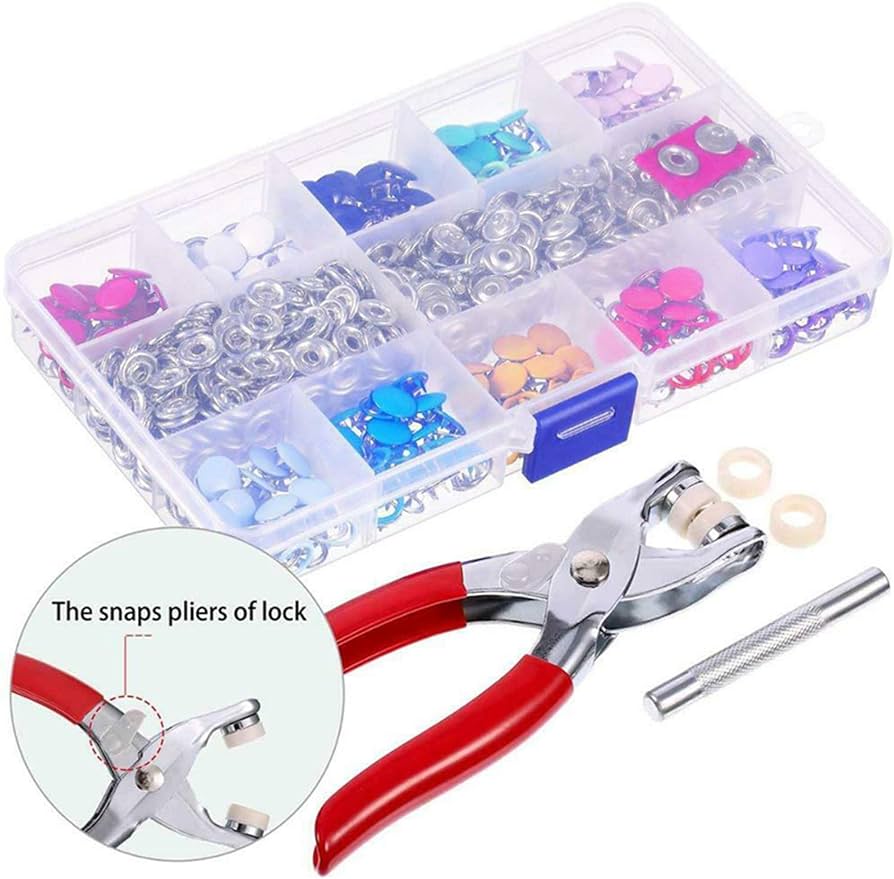 Set De Remachadora + 200 Broches Botones Snap Metal Colores 0