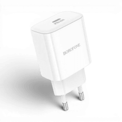 Cargador Borofone BA81A 20W USB-C PD Carga Rápida iPhone Samsung Universal Blanco