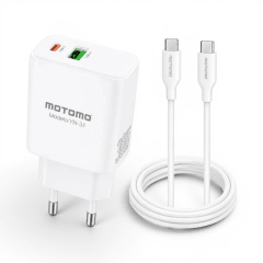 Cargador Motomo MO-PDYN-31 30W GaN Doble Puerto USB-C y USB-A Carga Rápida PD QC 3.0 con Cable Type-