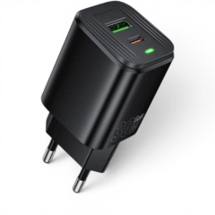 Cargador Borofone BAS85A 30W Doble Puerto USB-C y USB-A Carga Rápida PD QC 3.0 Sin Cable Negro