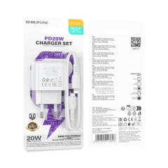 Cargador Borofone BAS43A 20W USB-C PD con Cable USB-C a Lightning 1 Metro iPhone Blanco
