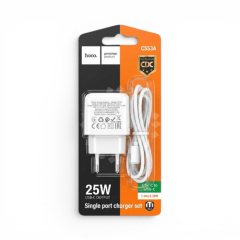 Cargador Hoco CS53A 25W Puerto USB-C Carga Rápida PD con Cable Type-C a Type-C 1m Blanco