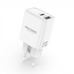 Cargador Motomo PD-L25 25W GaN Doble Puerto USB-C PD y USB-A QC3.0 con Cable USB-C Blanco