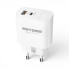 Cargador Motomo MO-PDL20 20W Doble Puerto USB-C y USB-A QC3.0 con Cable 1 Metro Blanco