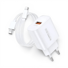 Cargador Remax RP-U119 18W Puerto USB-A Carga Rápida con Cable USB-A a Type-C Blanco
